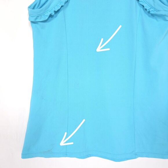 Lilly Pulitzer SMALL Top UPF 50+ Luxletic Martina Polo Blue Sleeveless Ruffle - Picture 9 of 11